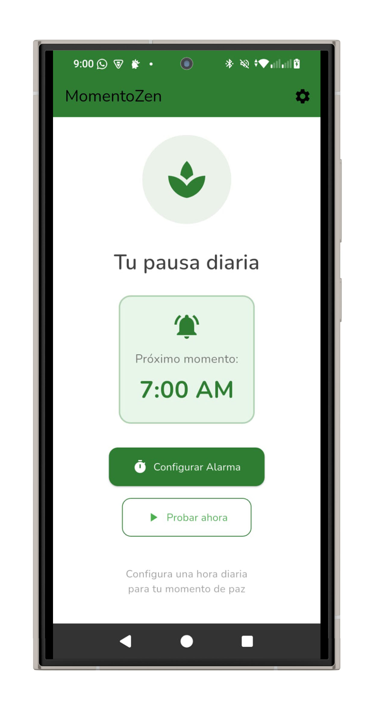 Captura de pantalla: Pantalla principal con temporizador
