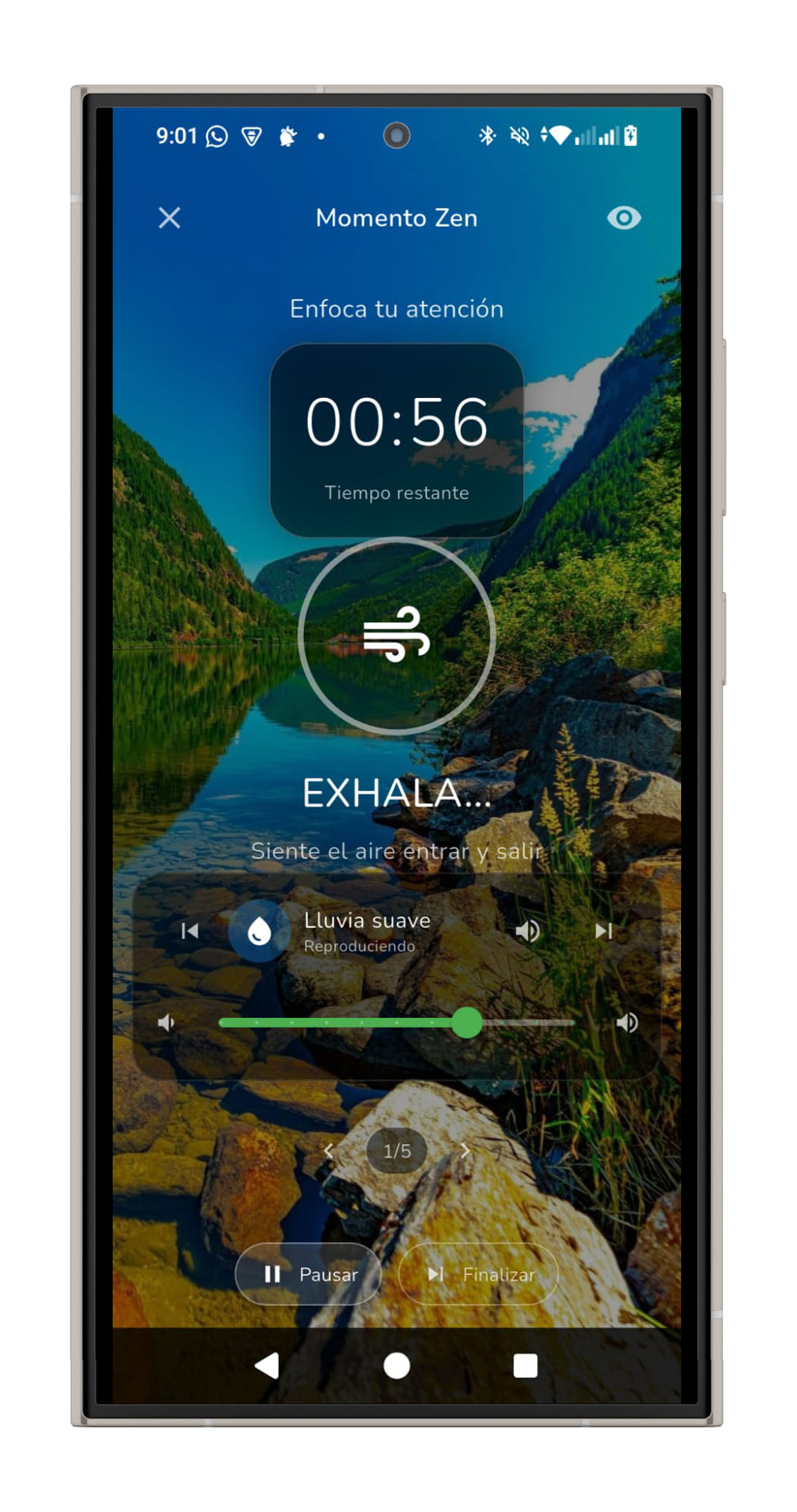 Captura de pantalla: Selector de sonidos ambientales